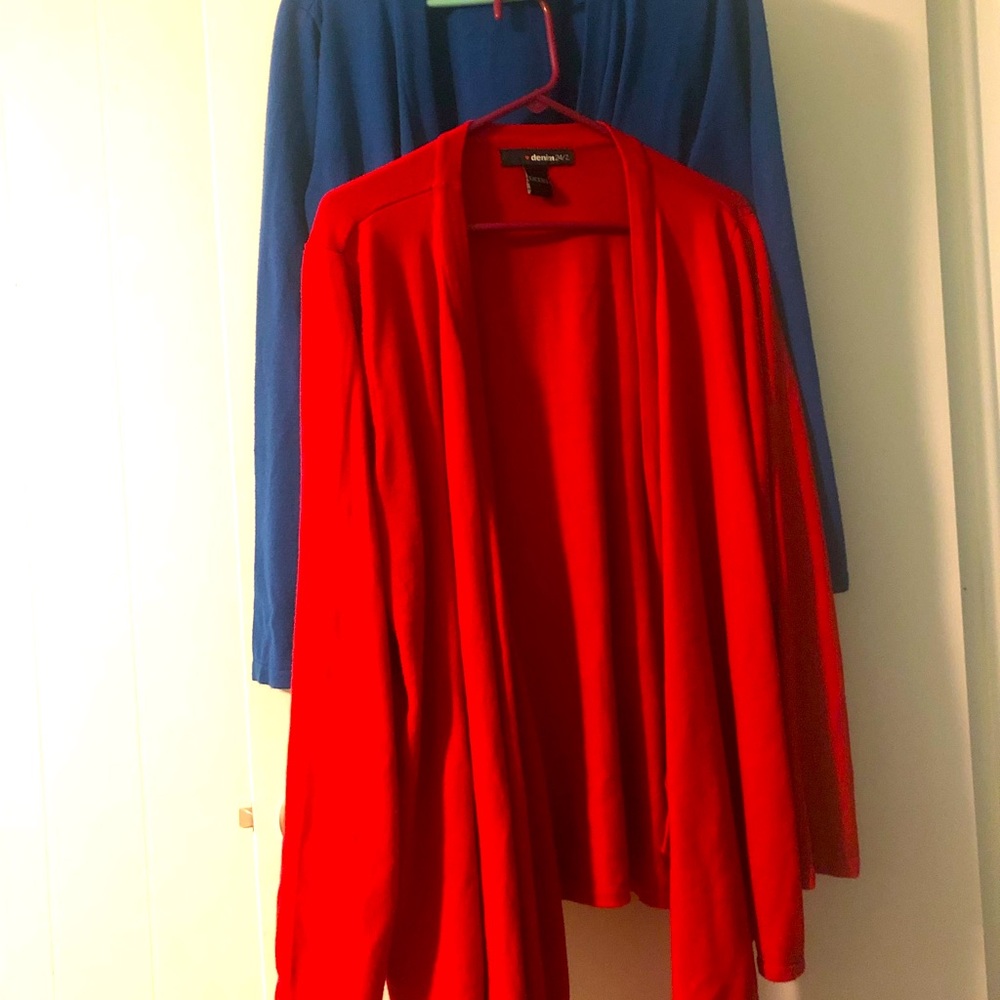2 for 1 A red and a blue 3/4 sleeve cardigans Roaman’s both are Size 1X Nice